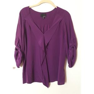 ✨Greylin✨ 100% Silk V Neck Ruffle Blouse